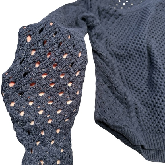 Moth Anthropologie Open Knit Navy Pullover Sweater Size Medium Scoop Neck - Picture 6 of 10